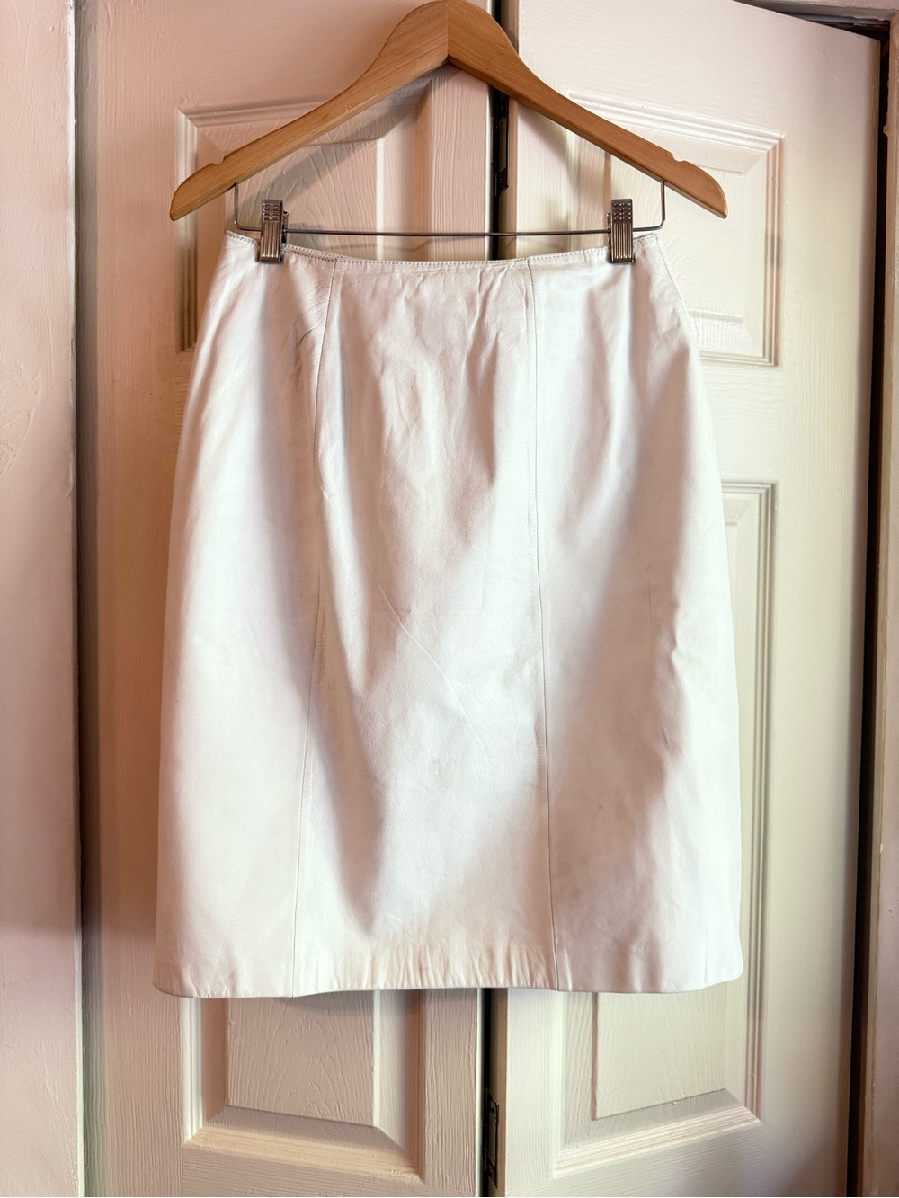 White Genuine Leather Pencil Skirt
